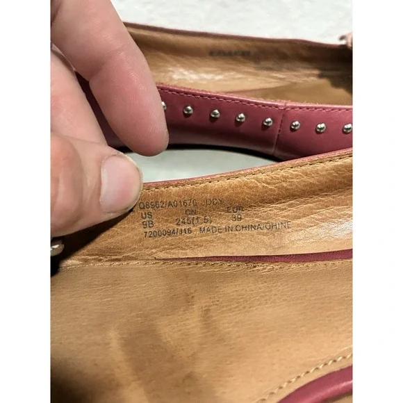 Coach 'Jody' Pink Studded Leather Strap Pointed Toe Ballet Flats Size 9B - Picture 11 of 14
